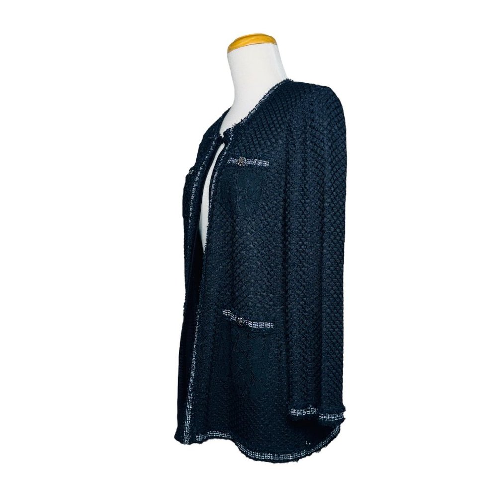Misook Embroidered Knit Jacket 3/4 Sleeve Lace Patch Embellished Buttons Black M - Picture 8 of 16